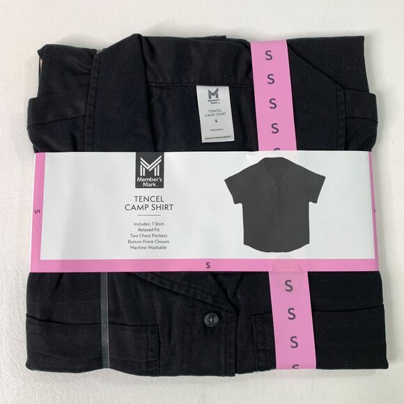 Members Mark Women's S Short Sleeve Tencel Lyocell Camp Shirt Black Size Small - Picture 4 of 8